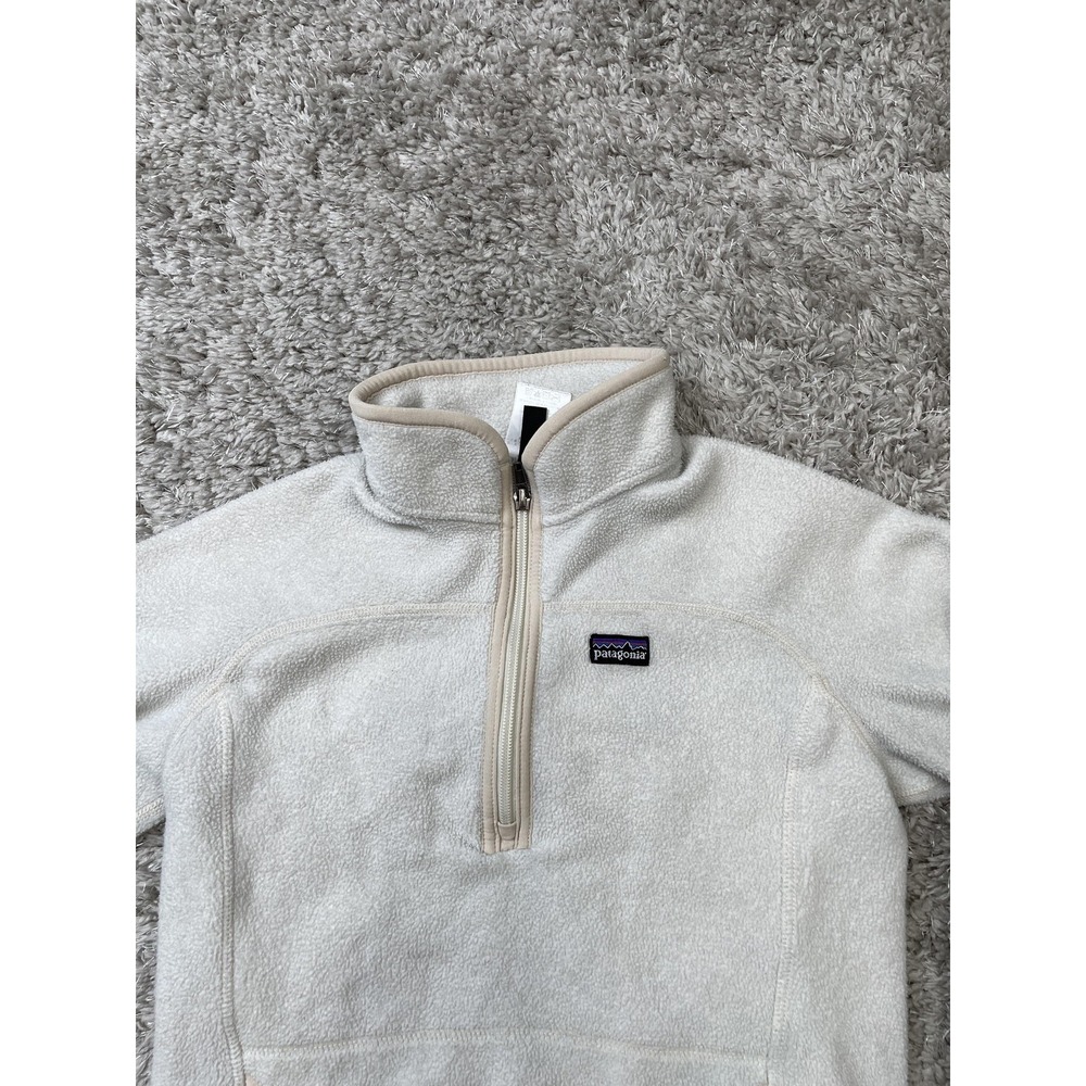 Patagonia Fleece Sweater Girls Large 12 Ivory 1/4 Zip Synchilla Pullover Pockets - Picture 4 of 11